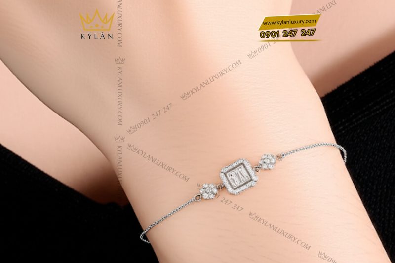 Lắc Radiant Solitaire vàng nguyên khối Au750 đính kim cương