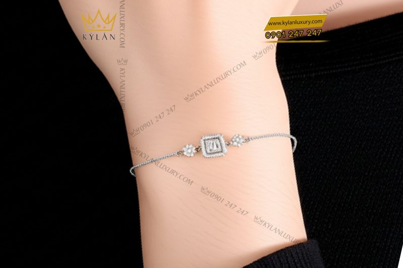 Lắc Radiant Solitaire vàng nguyên khối Au750 đính kim cương