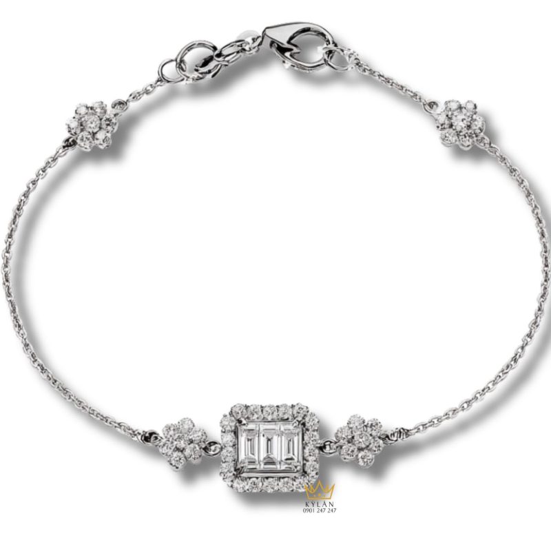 Lắc Radiant Solitaire vàng nguyên khối Au750 đính kim cương