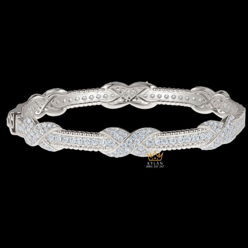 Lắc tay Luminous Braid vàng trắng nguyên khối Au750 đính kim cương