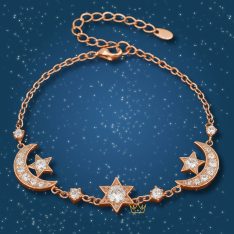 Lắc tay Celestia vàng hồng nguyên khối Au750 đính kim cương