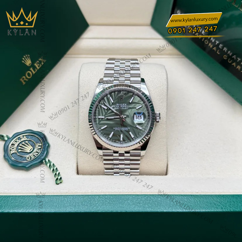 Kỳ Lân Luxury rolex datejust 36mm m126234 0047 mat so xanh la co 3 Đồng hồ Rolex Datejust 36mm 126234-0047 mặt số xanh lá cọ