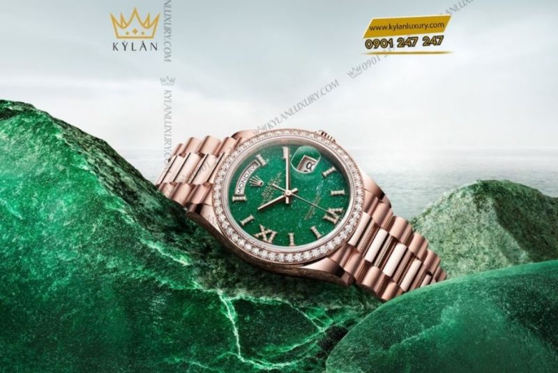 Đồng hồ Rolex Day Date mặt đá xanh vành kim 128345RBR-0068