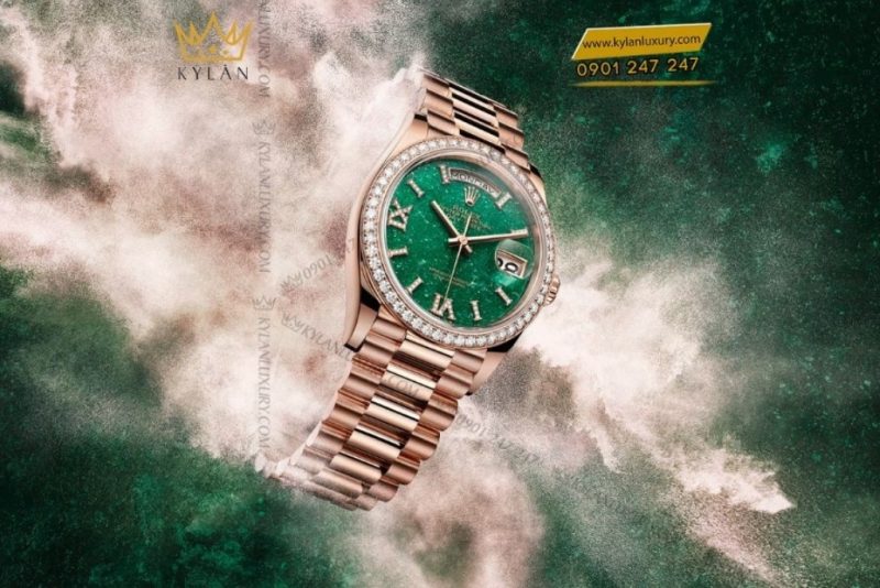 Đồng hồ Rolex Day Date mặt đá xanh vành kim 128345RBR-0068