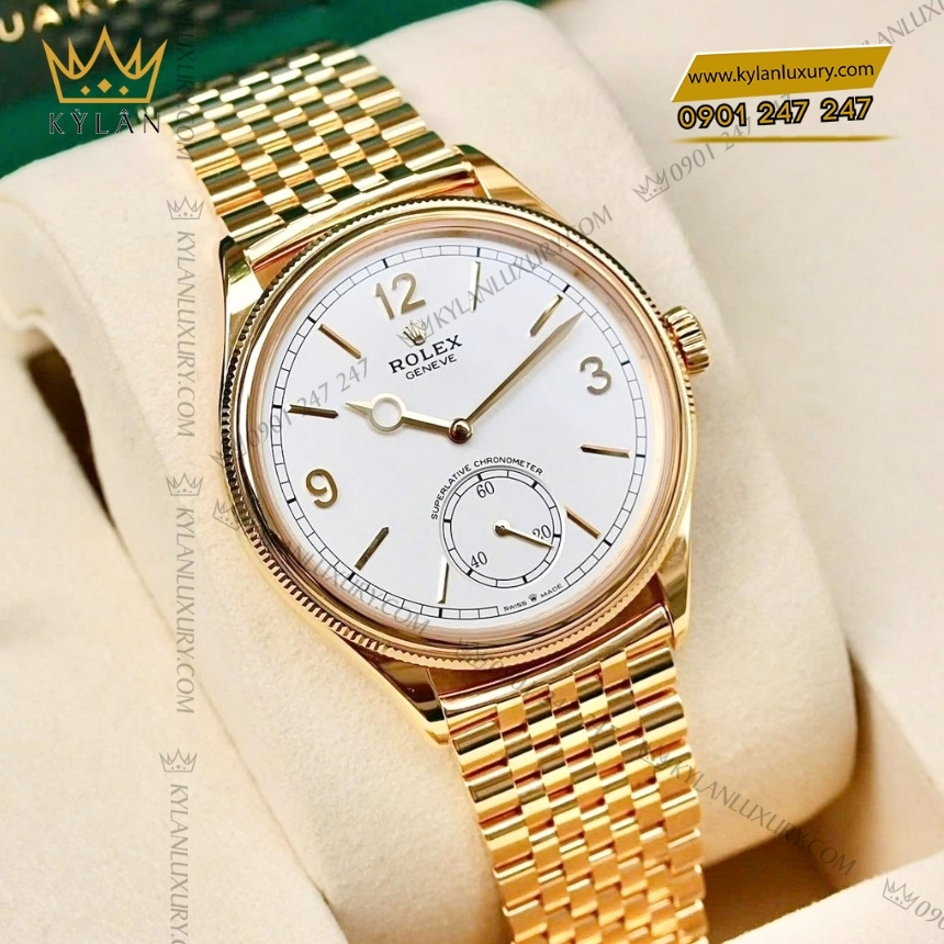 Kỳ Lân Luxury rolex perpetual 1908 m52508 mat so trang tinh khoi 5 Đồng hồ Rolex Perpetual 1908 vàng khối mặt số trắng 52508-0008