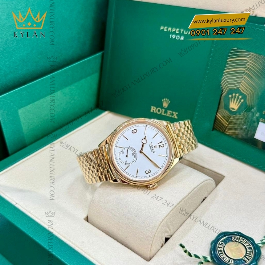 Kỳ Lân Luxury rolex perpetual 1908 m52508 mat so trang tinh khoi 6 Đồng hồ Rolex Perpetual 1908 vàng khối mặt số trắng 52508-0008