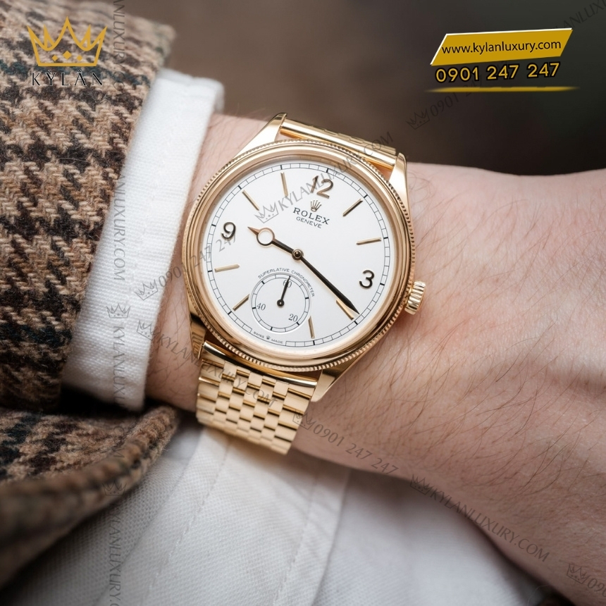 Kỳ Lân Luxury rolex perpetual 1908 m52508 mat so trang tinh khoi 9 Đồng hồ Rolex Perpetual 1908 vàng khối mặt số trắng 52508-0008