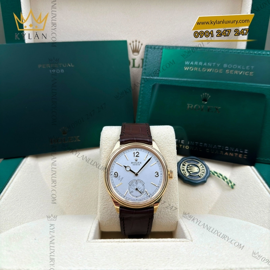 Kỳ Lân Luxury rolex perpetual 1908 m52508 mat trang da nau 4 Đồng hồ Rolex Perpetual 1908 mặt số trắng 52508-0006