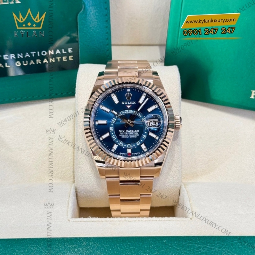 Kỳ Lân Luxury rolex sky dweller oyster m336935 42 mm 9 Đồng hồ Rolex Sky Dweller xanh lục lam dây oyster 336935-0001