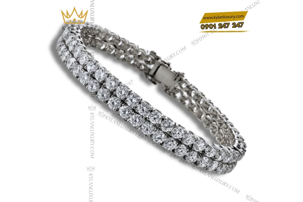 Kỳ Lân Luxury vong tay vang trang nguyen khoi au750 dinh hai hang kim cuong 1 Vòng tay vàng trắng nguyên khối Au750 đính hai hàng kim cương