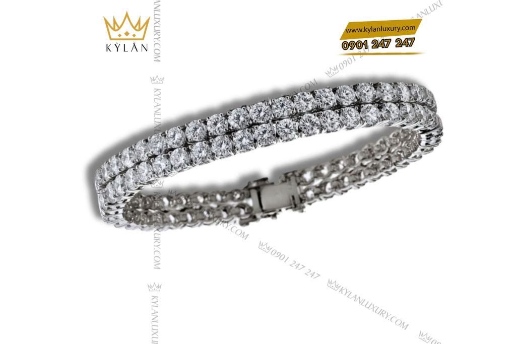 Kỳ Lân Luxury vong tay vang trang nguyen khoi au750 dinh hai hang kim cuong 2 Vòng tay vàng trắng nguyên khối Au750 đính hai hàng kim cương