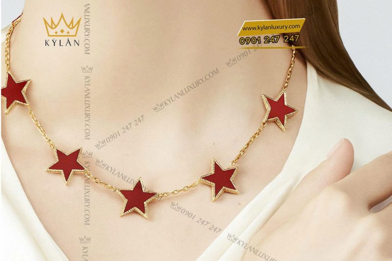 Dây chuyền vàng nguyên khối Au750 đính ngôi sao đỏ viền kim cương