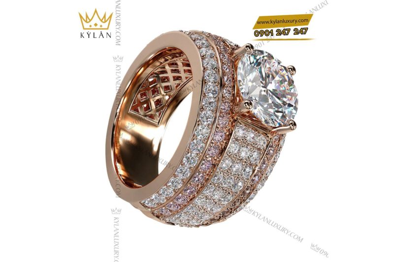 Nhẫn Calistra vàng hồng nguyên khối Au750 đính kim cương