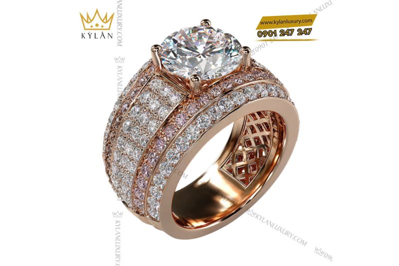 Nhẫn Calistra vàng hồng nguyên khối Au750 đính kim cương