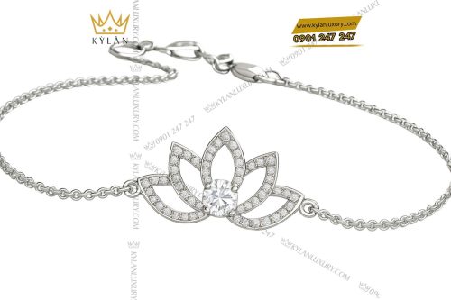 Vòng tay Liên Hoa Bạch Ngọc vàng trắng nguyên khối Au750 đính kim cương
