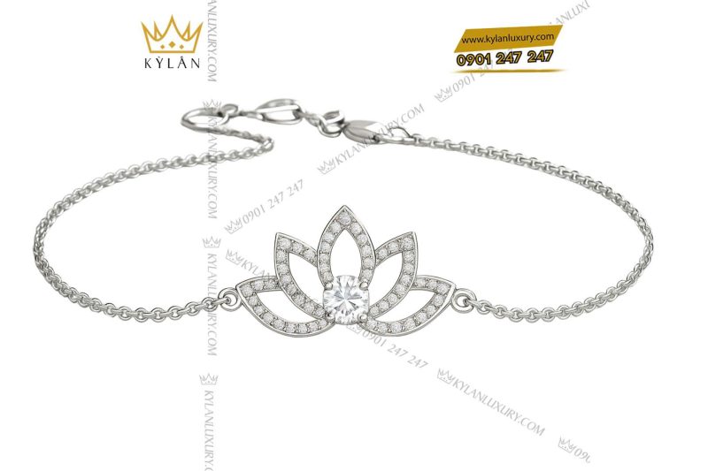 Vòng tay Liên Hoa Bạch Ngọc vàng trắng nguyên khối Au750 đính kim cương