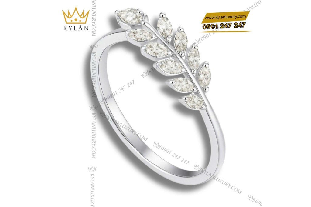 Chiếc nhẫn Hạt Ngọc Lúa Vàng vàng trắng nguyến khối Au750 đính kim cương