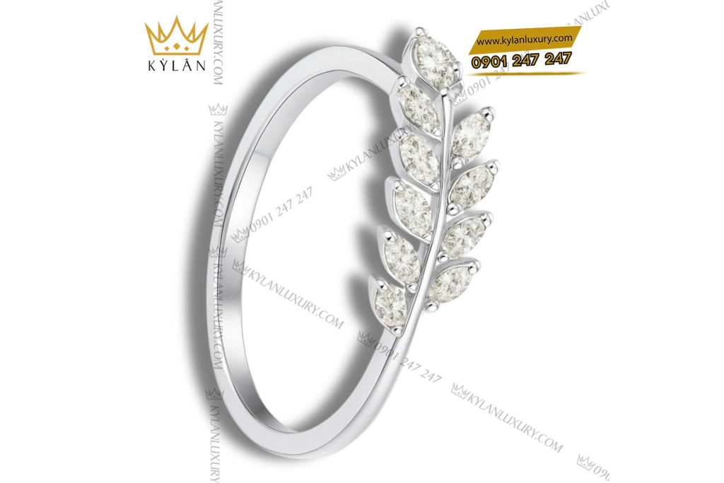 Chiếc nhẫn Hạt Ngọc Lúa Vàng vàng trắng nguyến khối Au750 đính kim cương