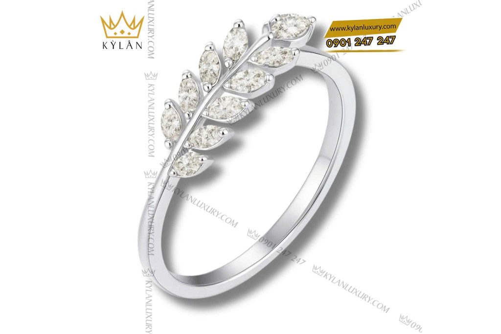 Chiếc nhẫn Hạt Ngọc Lúa Vàng vàng trắng nguyến khối Au750 đính kim cương