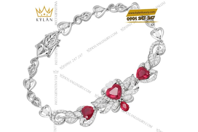 Lắc tay Scarlet Heart vàng trắng nguyên khối Au750 đính đá quý