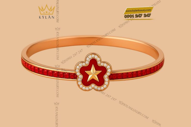Vòng Tay Ánh Sao Đỏ Vàng Au750 đính kim cương và đá quý