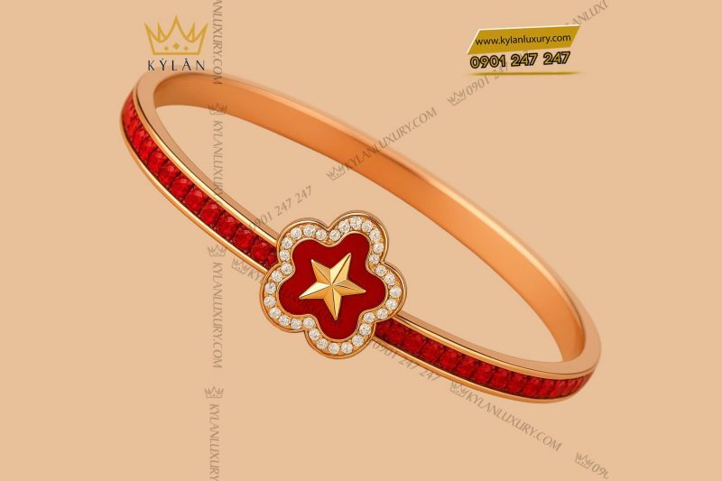 Vòng Tay Ánh Sao Đỏ Vàng Au750 đính kim cương và đá quý