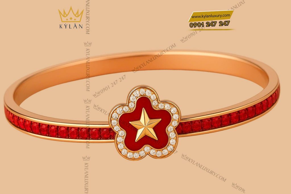 Vòng Tay Ánh Sao Đỏ Vàng Au750 đính kim cương và đá quý
