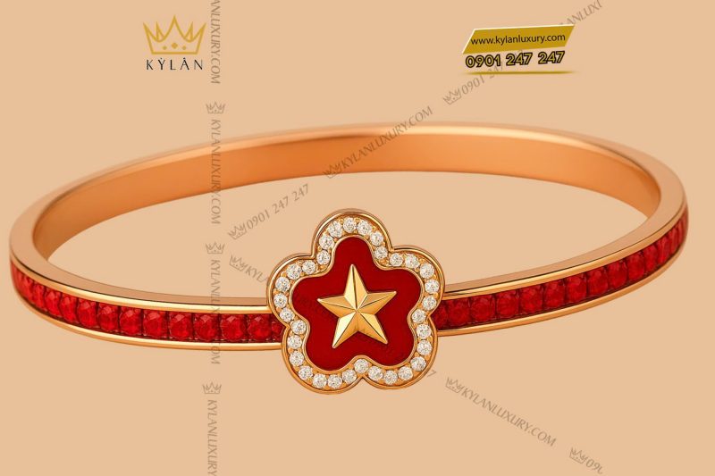 Vòng Tay Ánh Sao Đỏ Vàng Au750 đính kim cương và đá quý