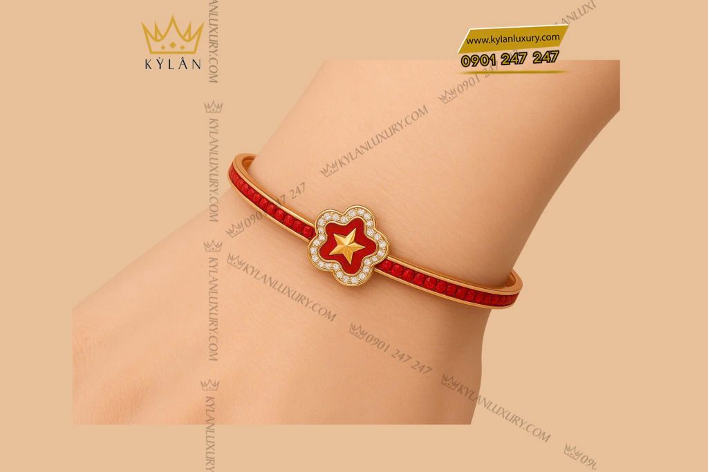 Vòng Tay Ánh Sao Đỏ Vàng Au750 đính kim cương và đá quý