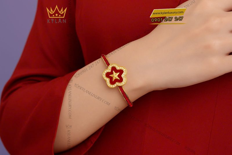 Vòng Tay Ánh Sao Đỏ Vàng Au750 đính kim cương và đá quý