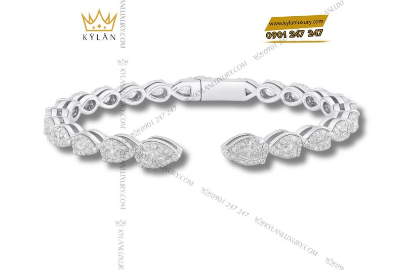 Lắc tay Pear Shape vàng trắng Au750 nguyên khối đính kim cương