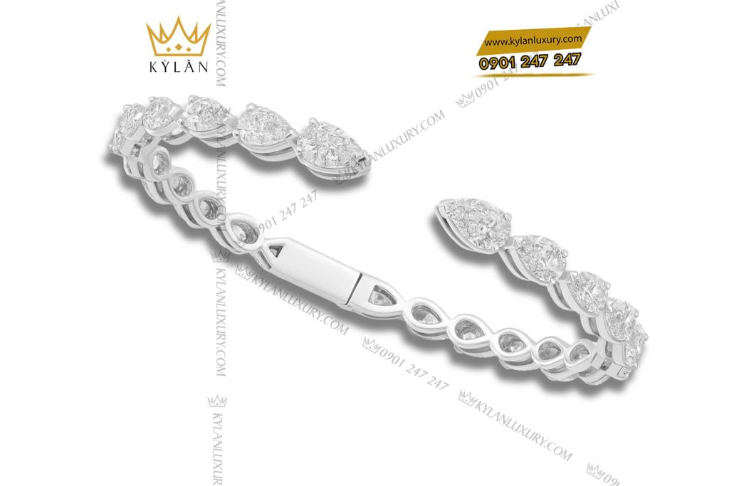 Lắc tay Pear Shape vàng trắng Au750 nguyên khối đính kim cương