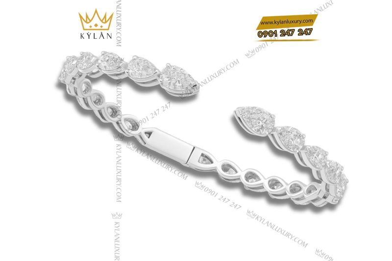 Lắc tay Pear Shape vàng trắng Au750 nguyên khối đính kim cương