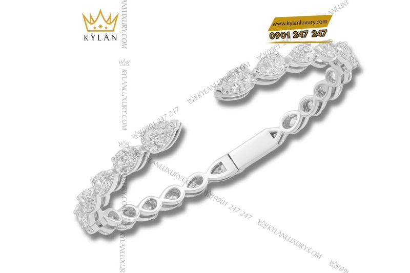 Lắc tay Pear Shape vàng trắng Au750 nguyên khối đính kim cương