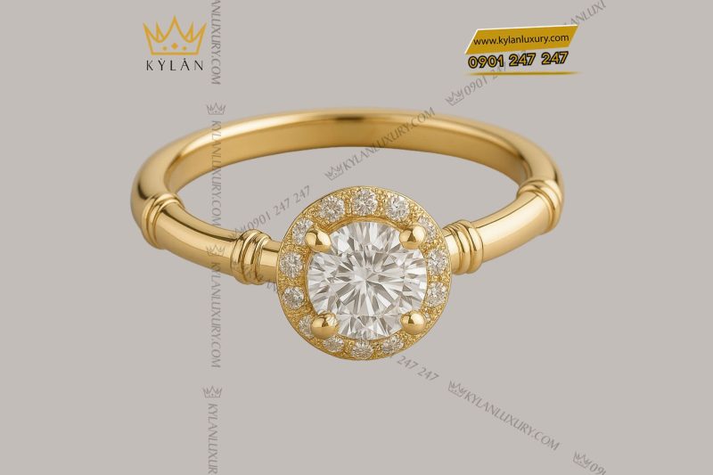 Nhẫn ORIENTAL vàng nguyên khối Au750 đính kim cương