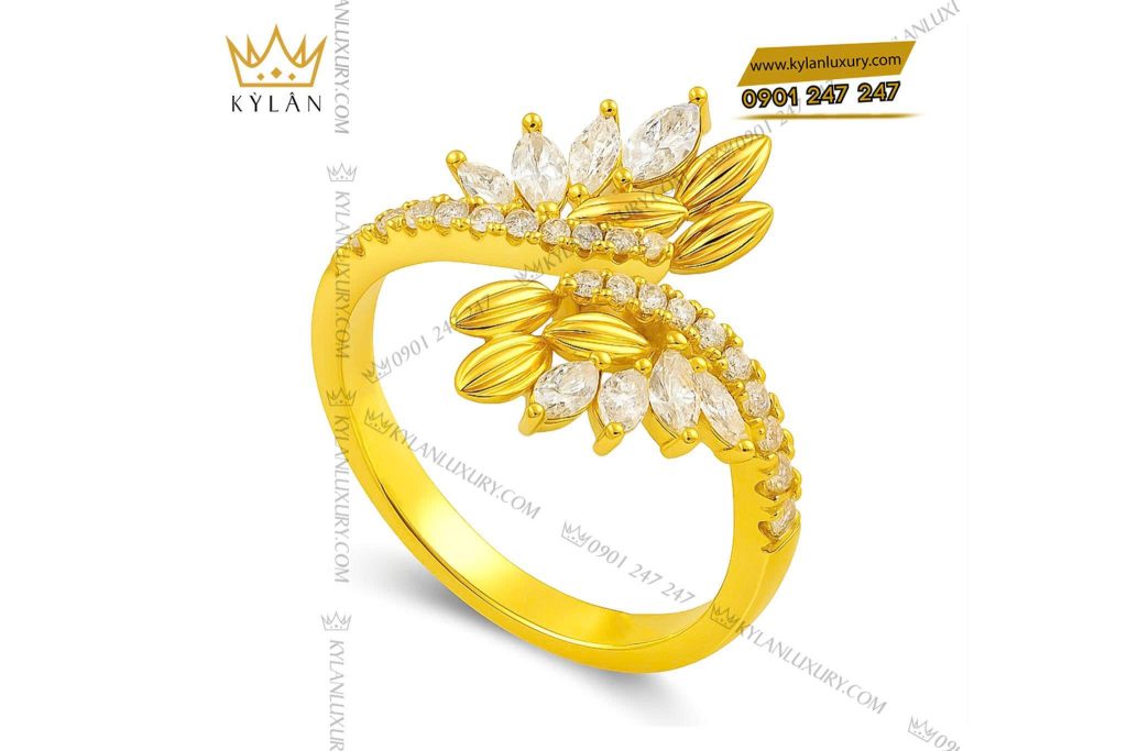 Nhẫn Flower Ring vàng nguyên khối Au750 đính kim cương