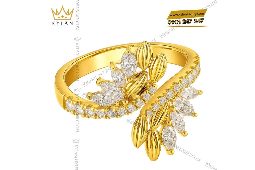 Nhẫn Flower Ring vàng nguyên khối Au750 đính kim cương