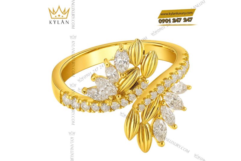 Nhẫn Flower Ring vàng nguyên khối Au750 đính kim cương
