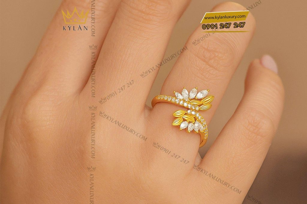 Nhẫn Flower Ring vàng nguyên khối Au750 đính kim cương
