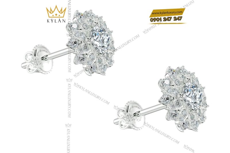Bông tai Vintage vàng trắng Au750 đính kim cương