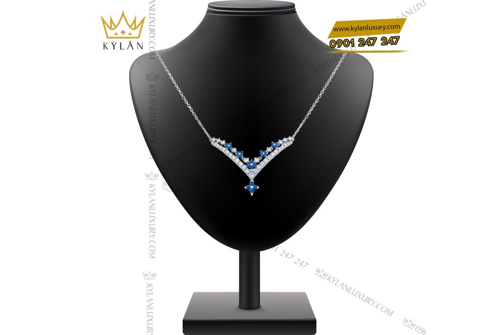 Dây chuyền kim cương vàng trắng nguyên khối Au750 đính đá Topaz
