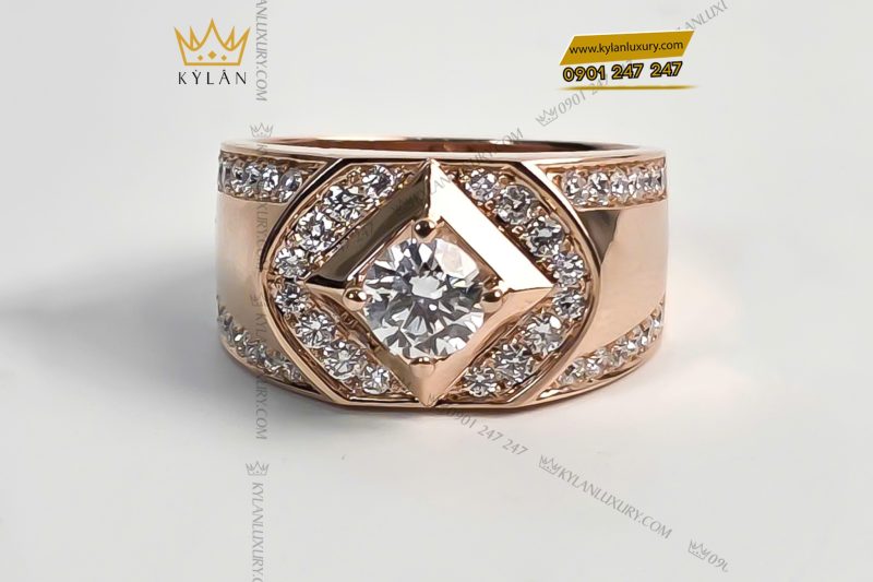 Nhẫn vàng hồng nguyên khối Au750 đính kim cương chủ 5ly4
