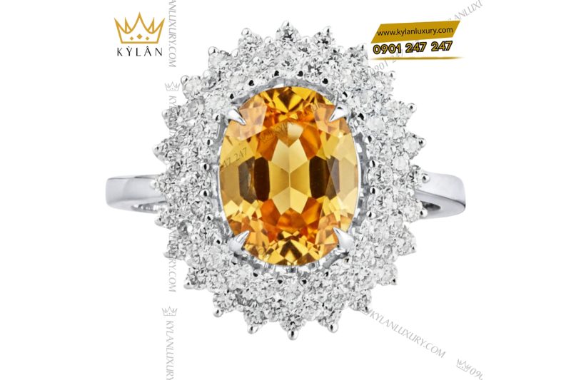 Nhẫn kim cương vàng trắng nguyên khối Au750 đính đá sapphire