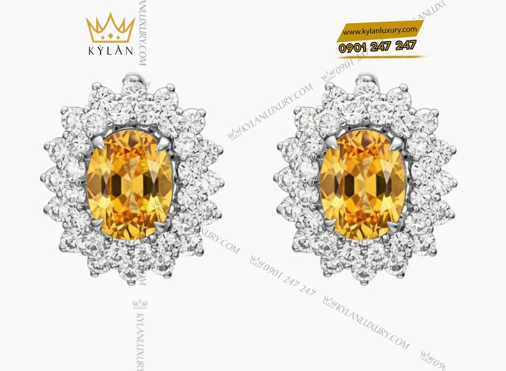 Kỳ Lân Luxury 1 111 Bông tai kim cương vàng trắng Au750 đính đá Sapphire