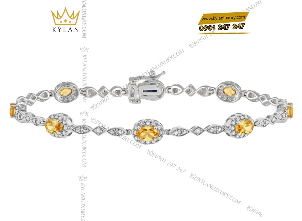 Lắc tay kim cương vàng trắng nguyên khối Au750 đính đá sapphire