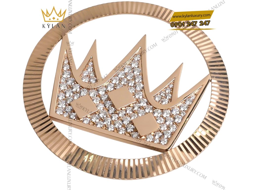 Mặt logo vương miện KyLan vàng nguyên khối Au750 đính kim cương