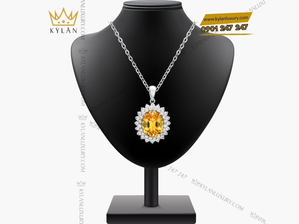 Mặt dây chuyền kim cương vàng trắng Au750 đính đá sapphire 