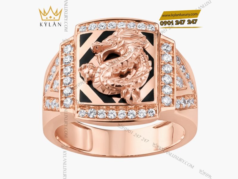 Nhẫn nam Kim Long Vượng Khí vàng hồng Au750 đính kim cương 