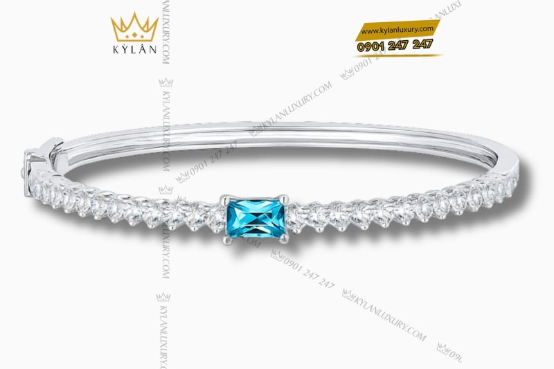 Vòng tay vàng trắng nguyên khối Au750 đính kim cương đá quý