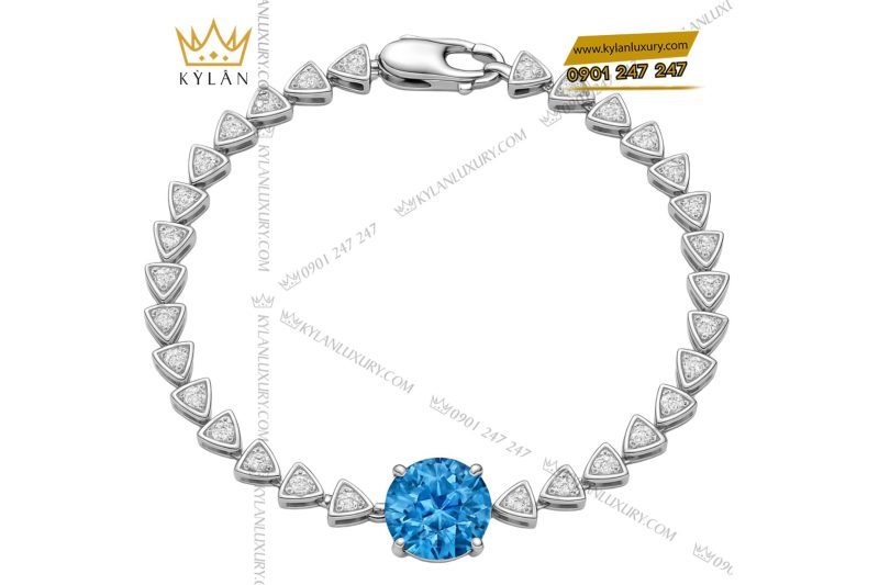 Lắc tay vàng trắng Au750 đính kim cương và đá quý
